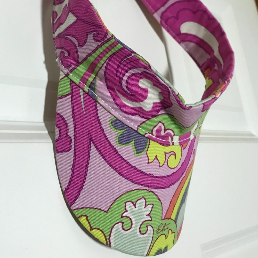 ETRO Milano Women's Visor -Pink Purple Green Orange Print -Tie Detail Sz M NWOT - Picture 4 of 16